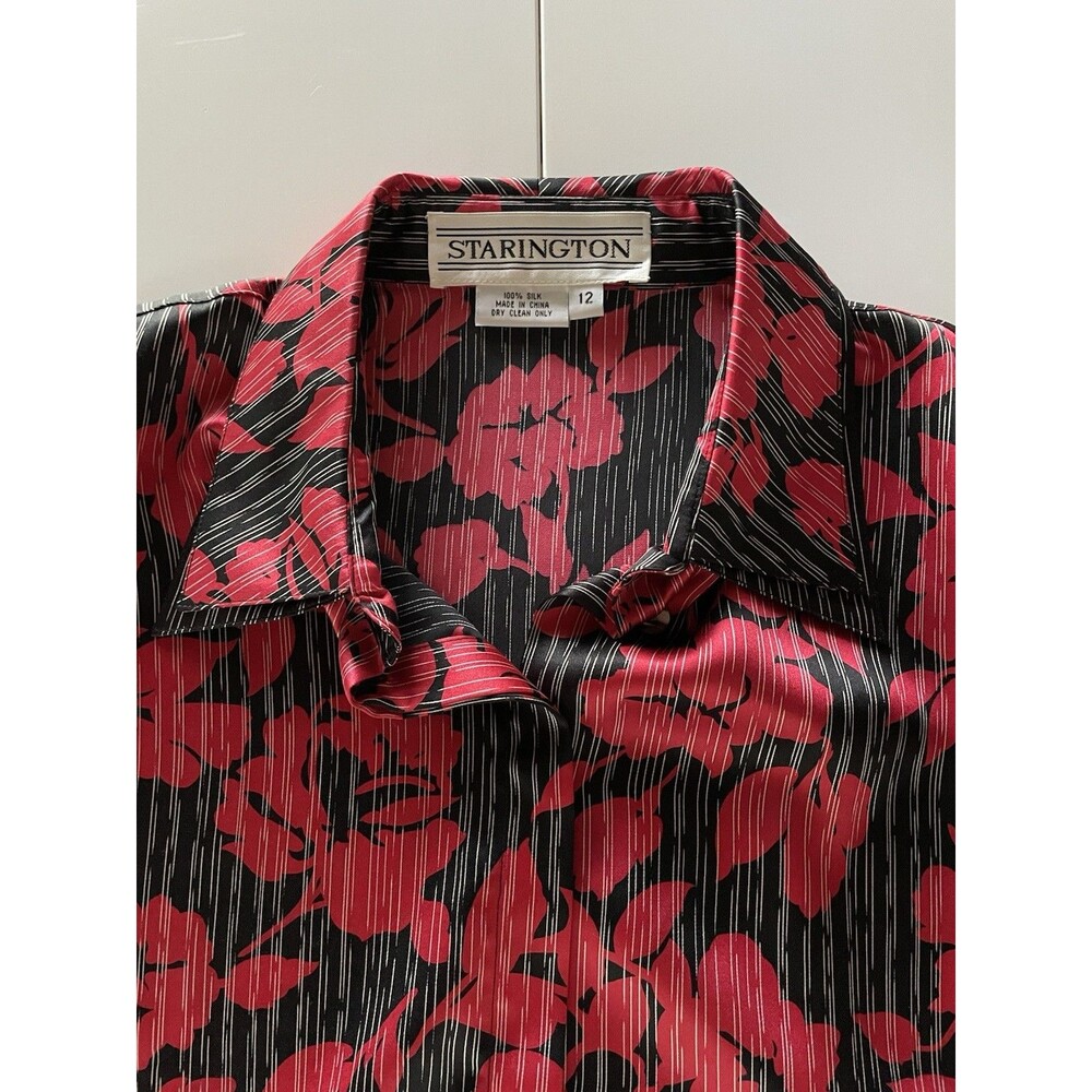 Vintage  Long Sleeve 100% Silk Floral Starington Blouse Size 12